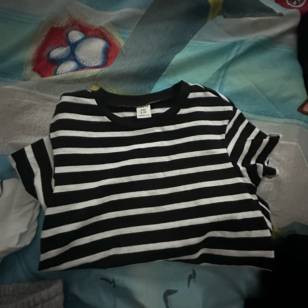 Black and White Striped Kids Shirt and black jeans